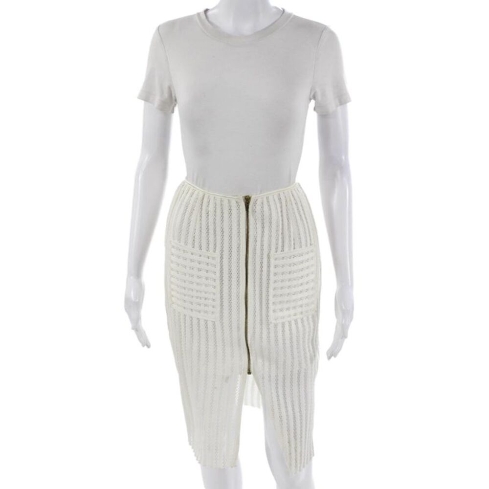 Sweewe Womens Straight Pencil Skirt White Striped Polyester Knee Length Size M